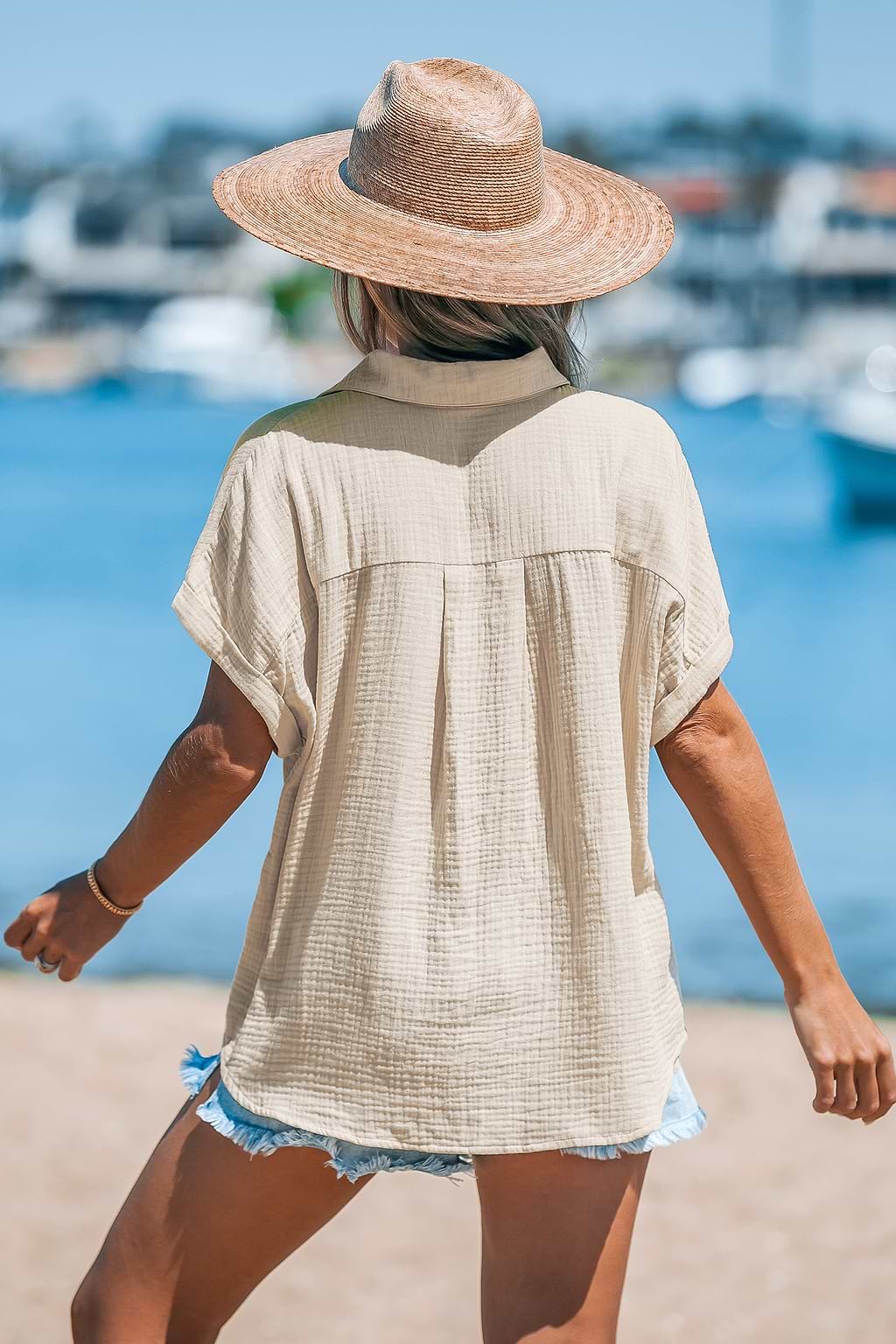 Apricot Collared Short Sleeve Button-Up Shirt