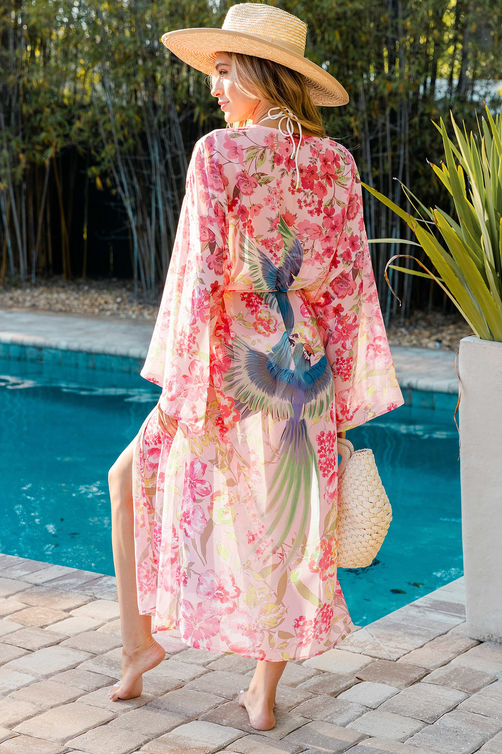 Floral Print Tie Front Duster Kimono