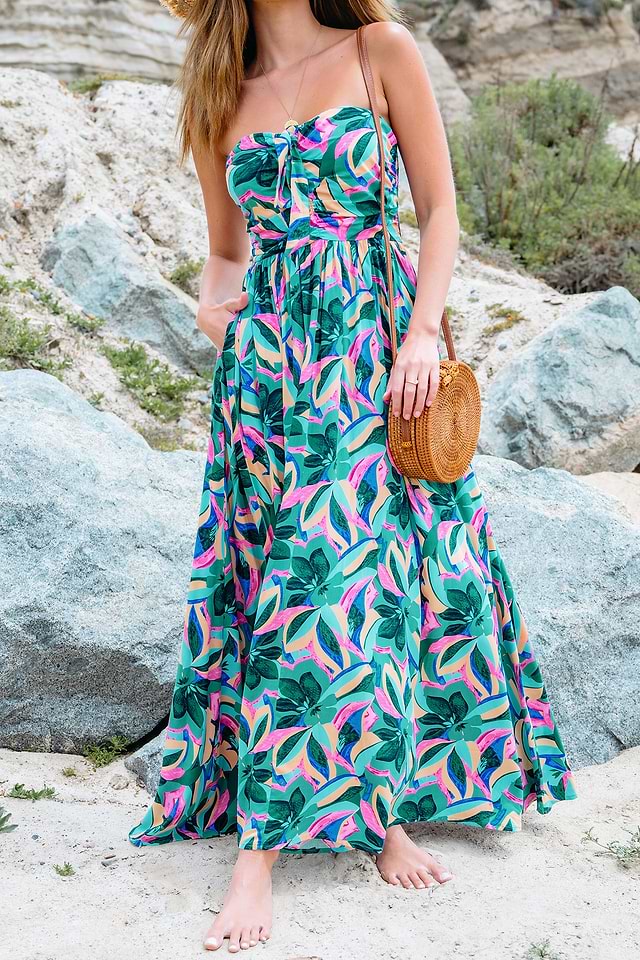 chinese dress ladies Denim Bow-Tie Maxi Dress main image 1
