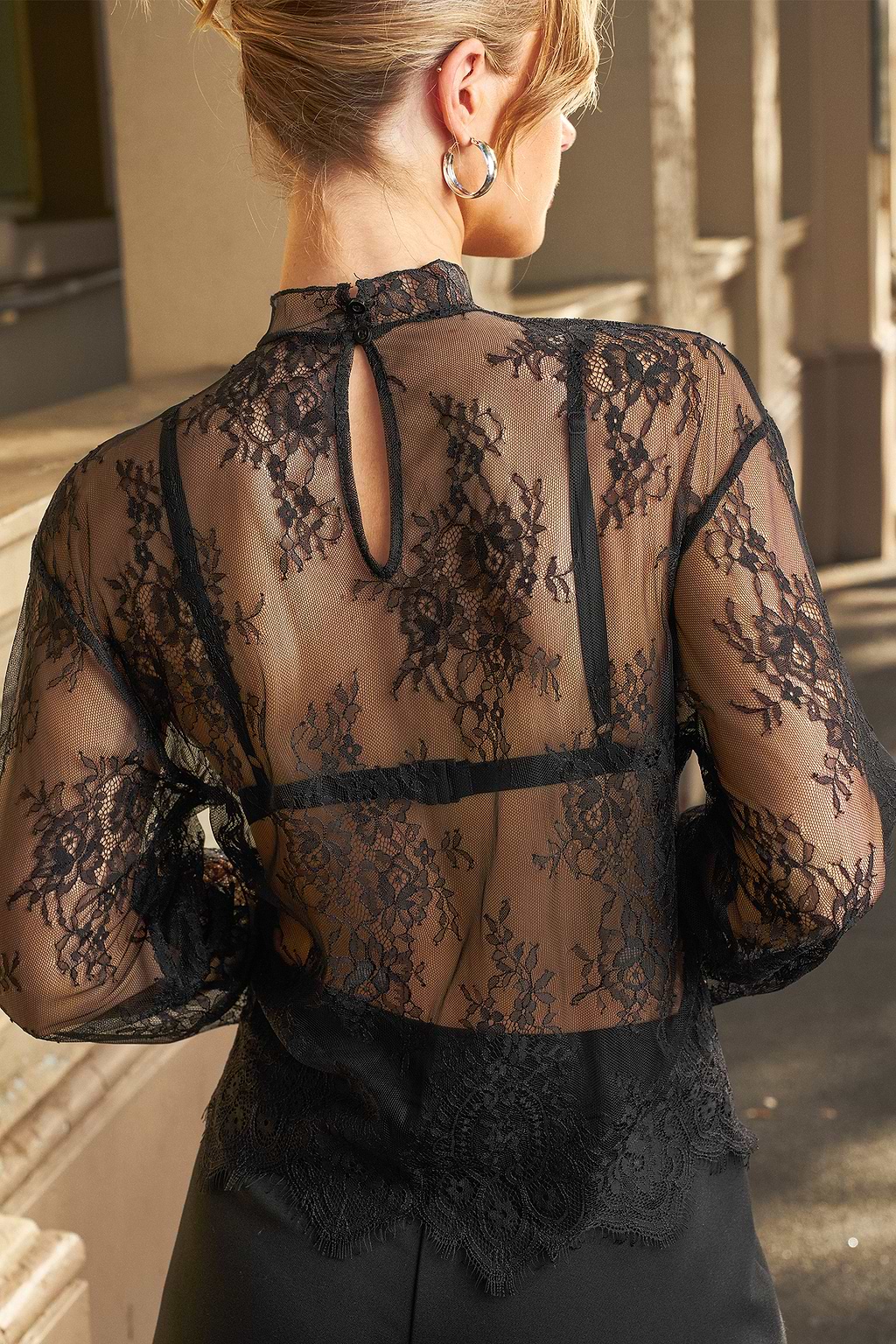 Sheer Floral Lace Long Sleeve Top