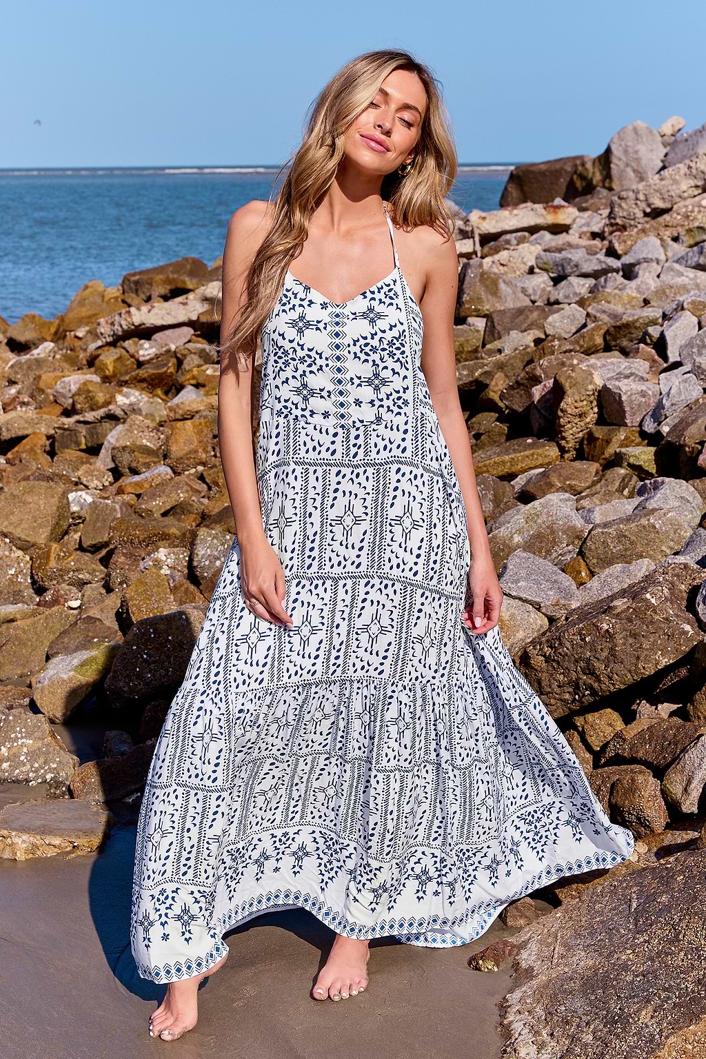 Geo Print Halterneck Maxi Dress