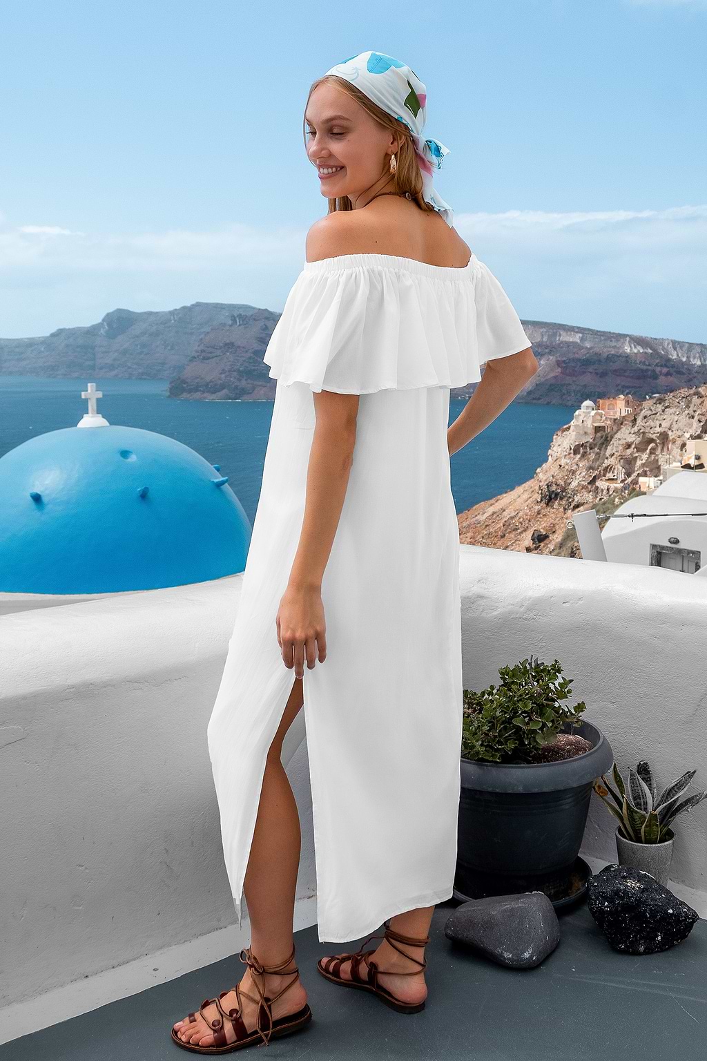 Pearl Flounce Off-Shoulder Dress