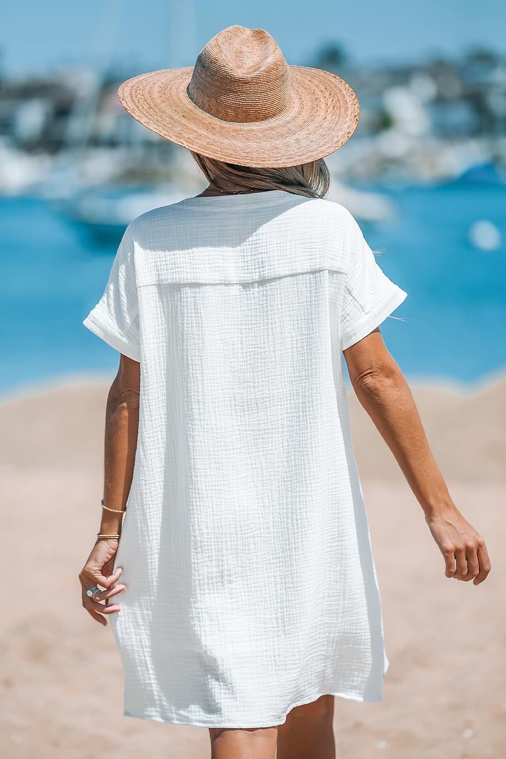 Seersucker jurk met knoopsluiting aan de voorkant