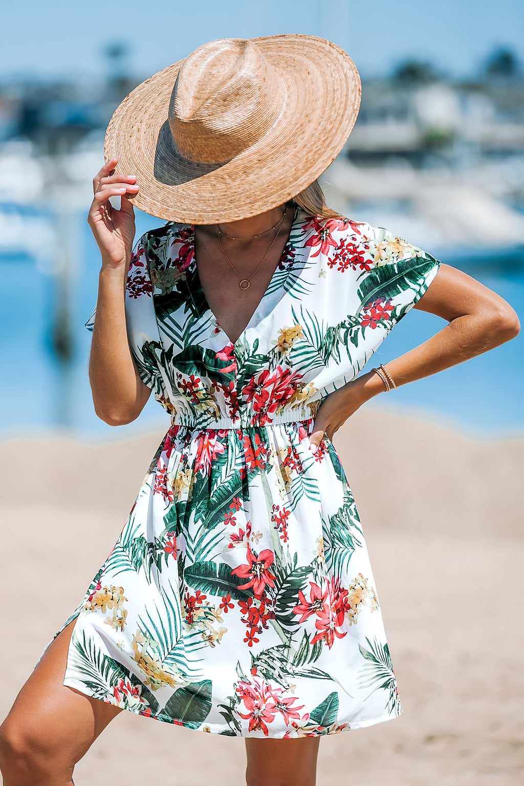 Robe cover up à manches dolman blanche tropicale