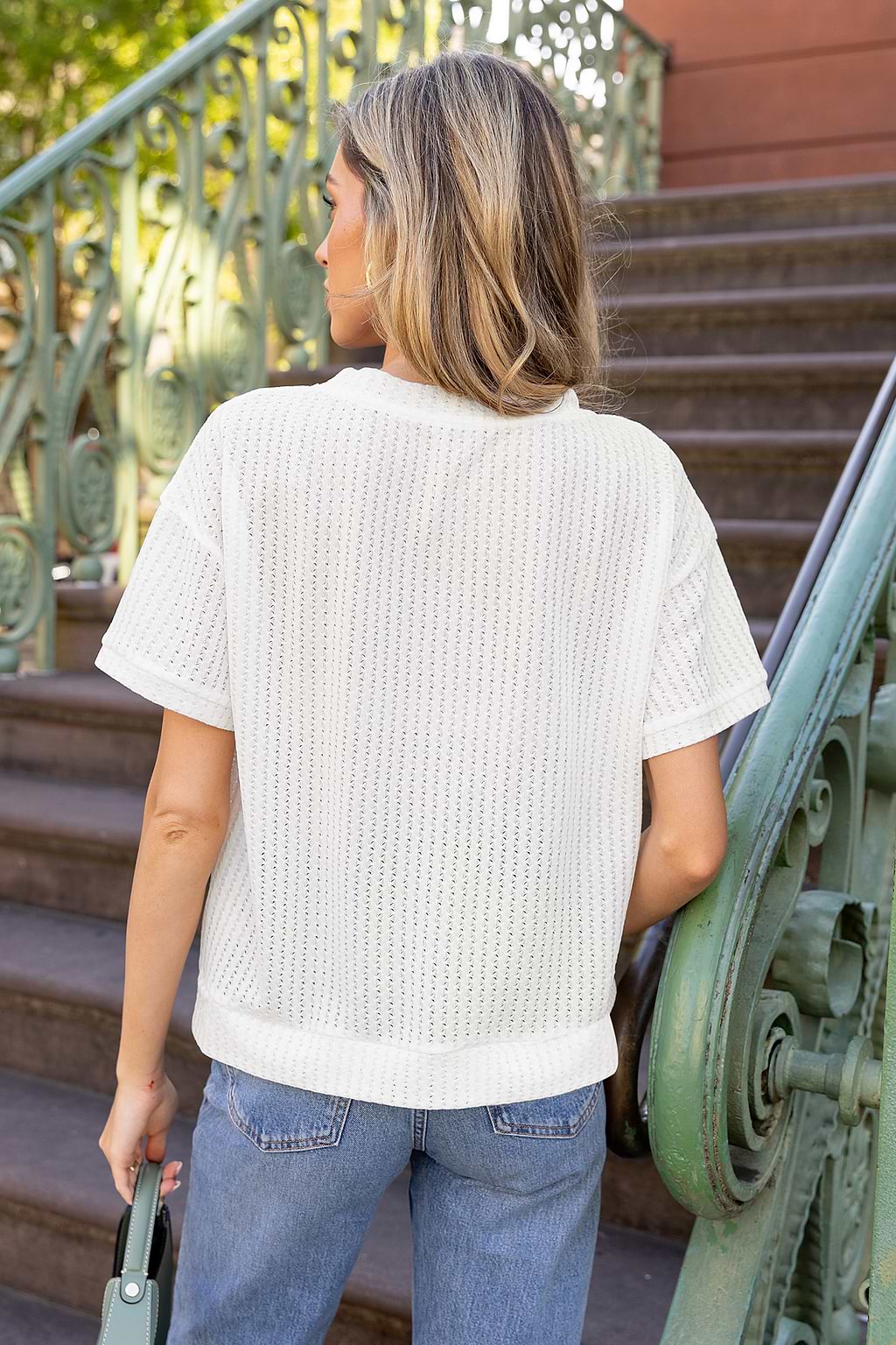 White Short Sleeve V-Neck Jersey Top