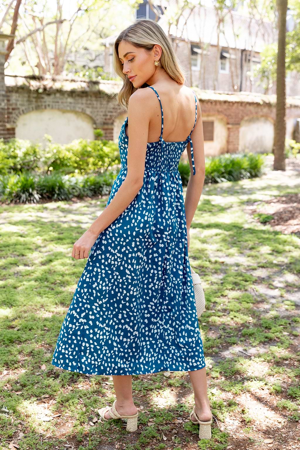 Blue Irregular Dot Sweetheart Maxi Dress