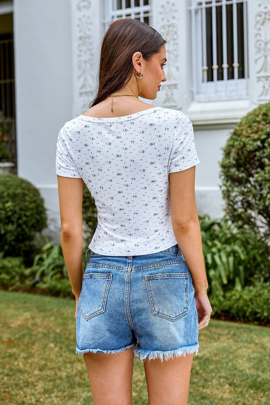 Floral Short Sleeve Henley Tee
