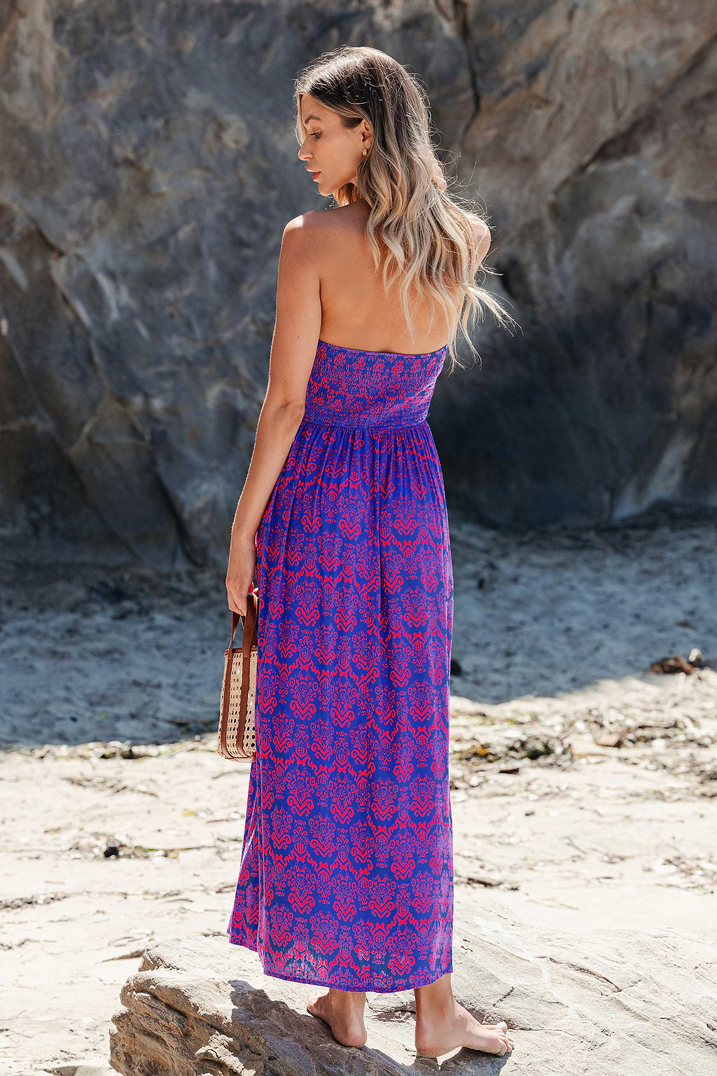 Boho Smocked Bodice Maxi Tube Dress