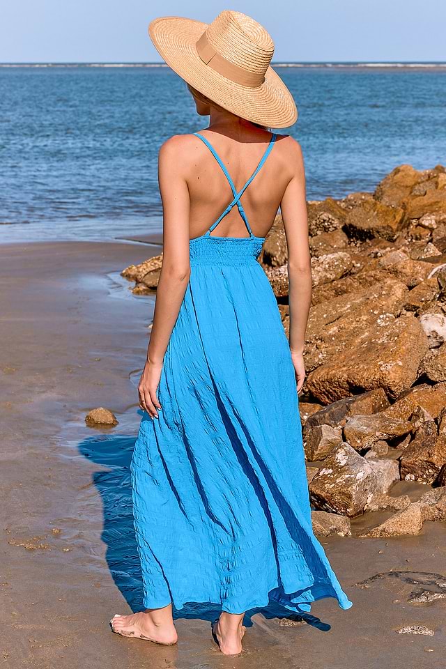 deep v neck backless mini dress Seema Thukral — Electric Blue Georgette Top With Draped Skirt – Fabilicious  Fashion main image 0