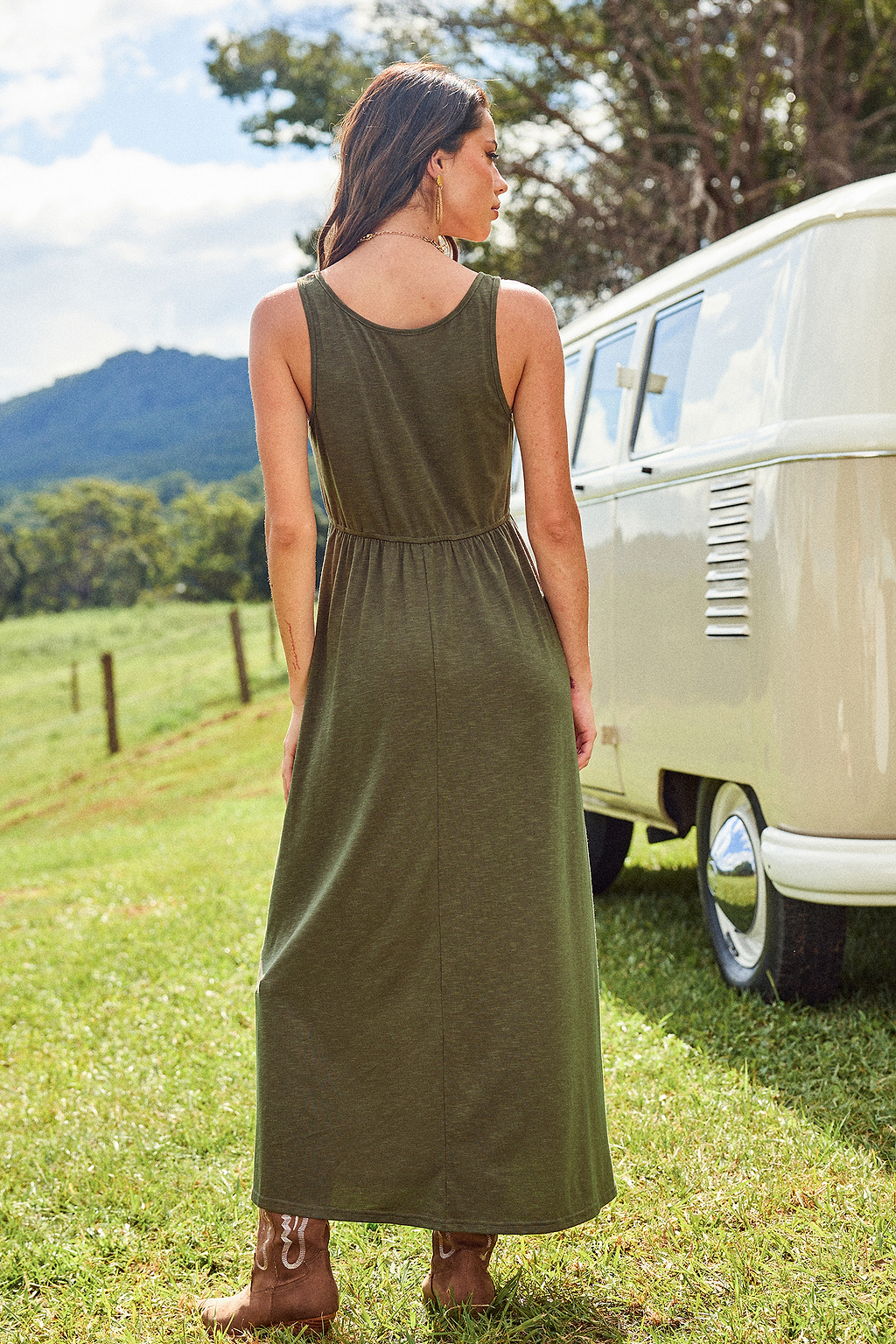 Olive U-Neck Sleeveless Maxi Dress