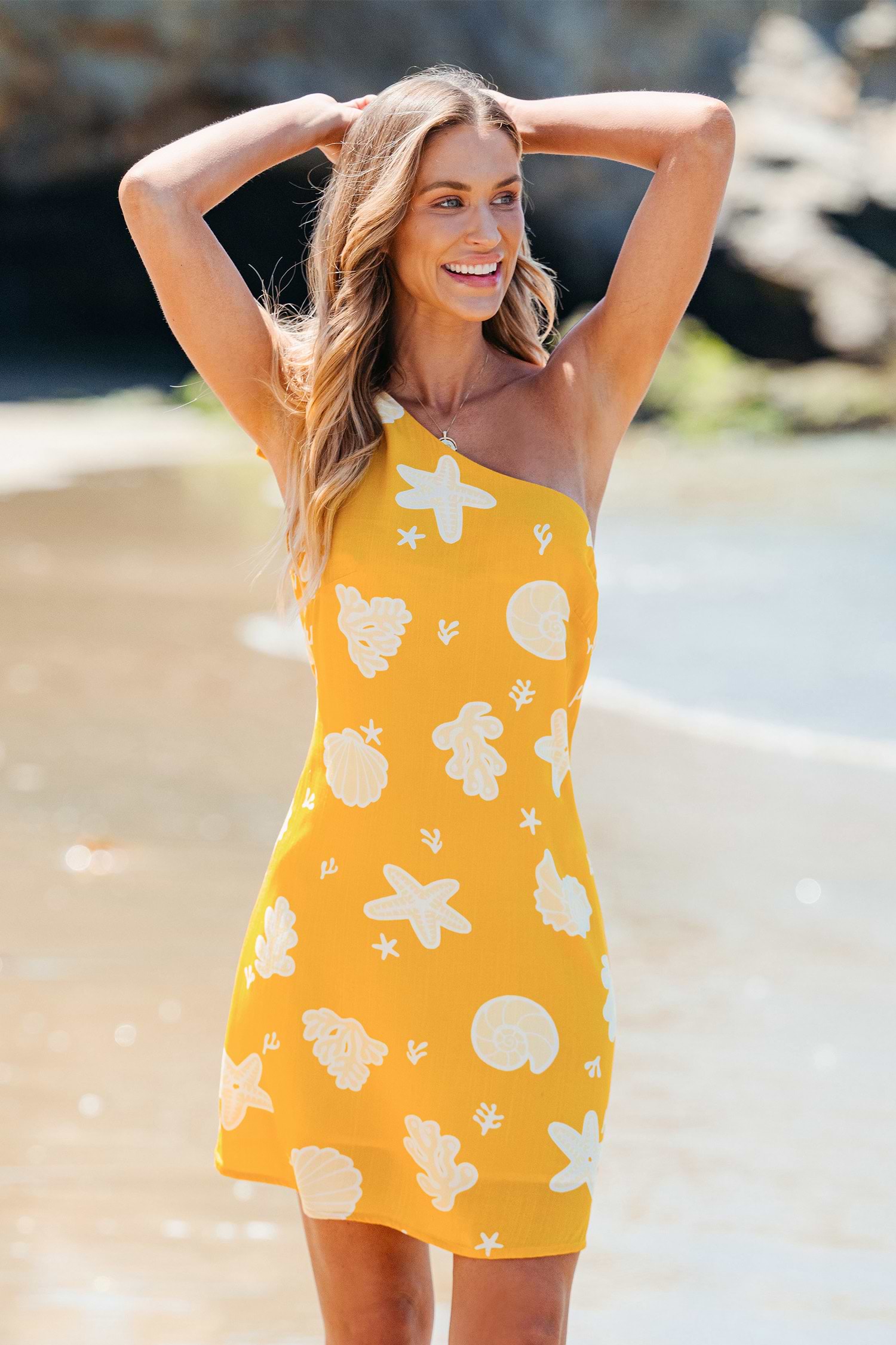 Yellow Nautical One-Shoulder Mini Dress