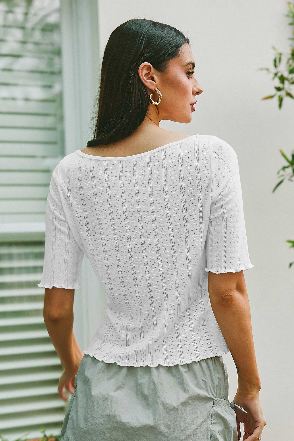 White Boat Neck Half Sleeve Top