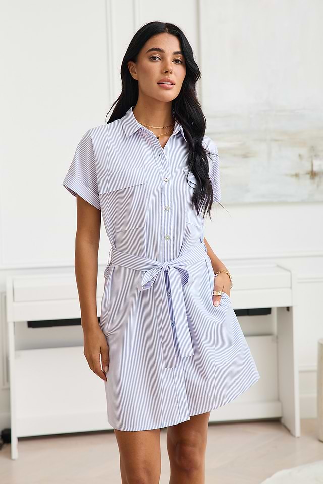 knee length dresses for ladies White Button-Up Shirt Dress main image 1