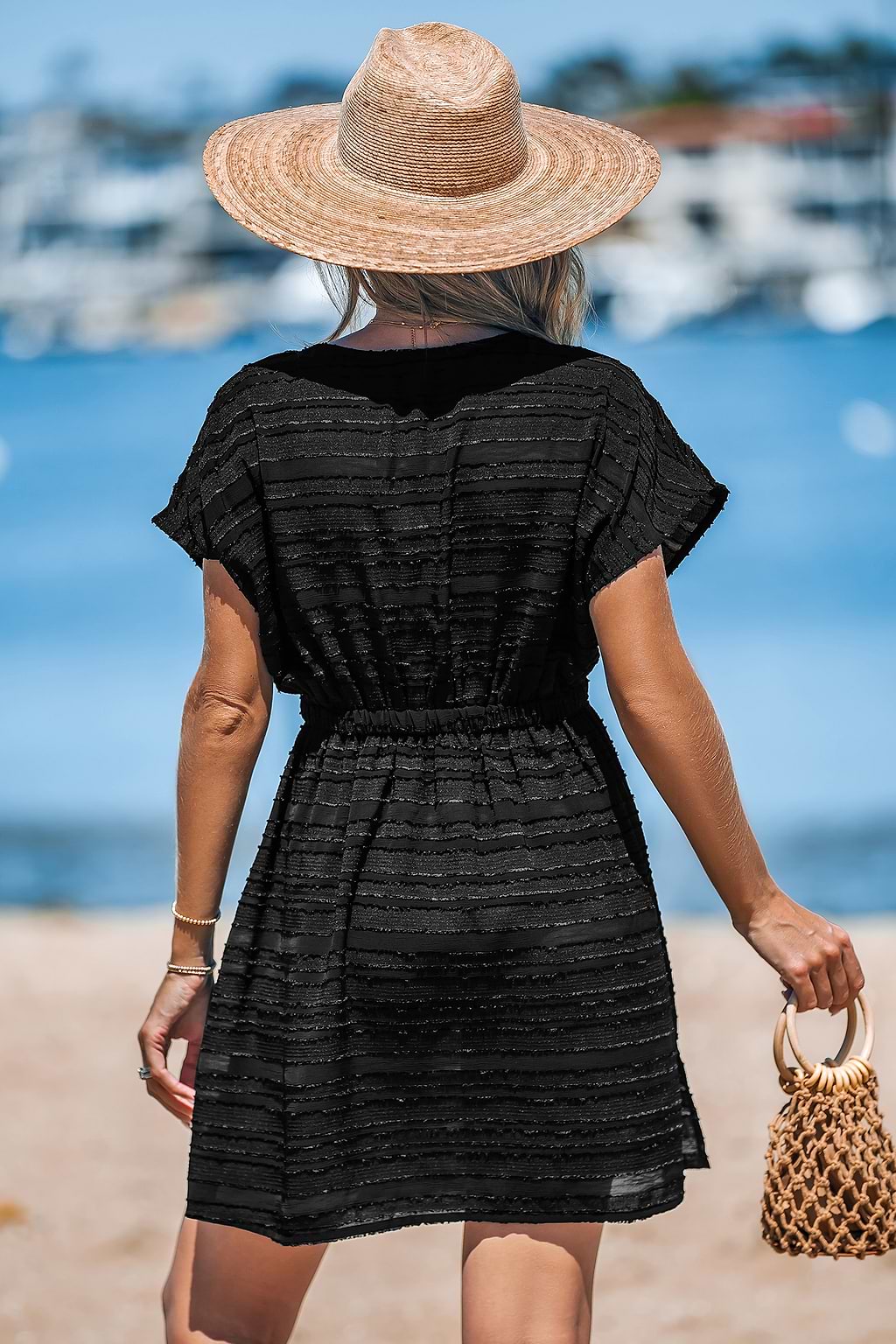 Robe cover up à col en V noire