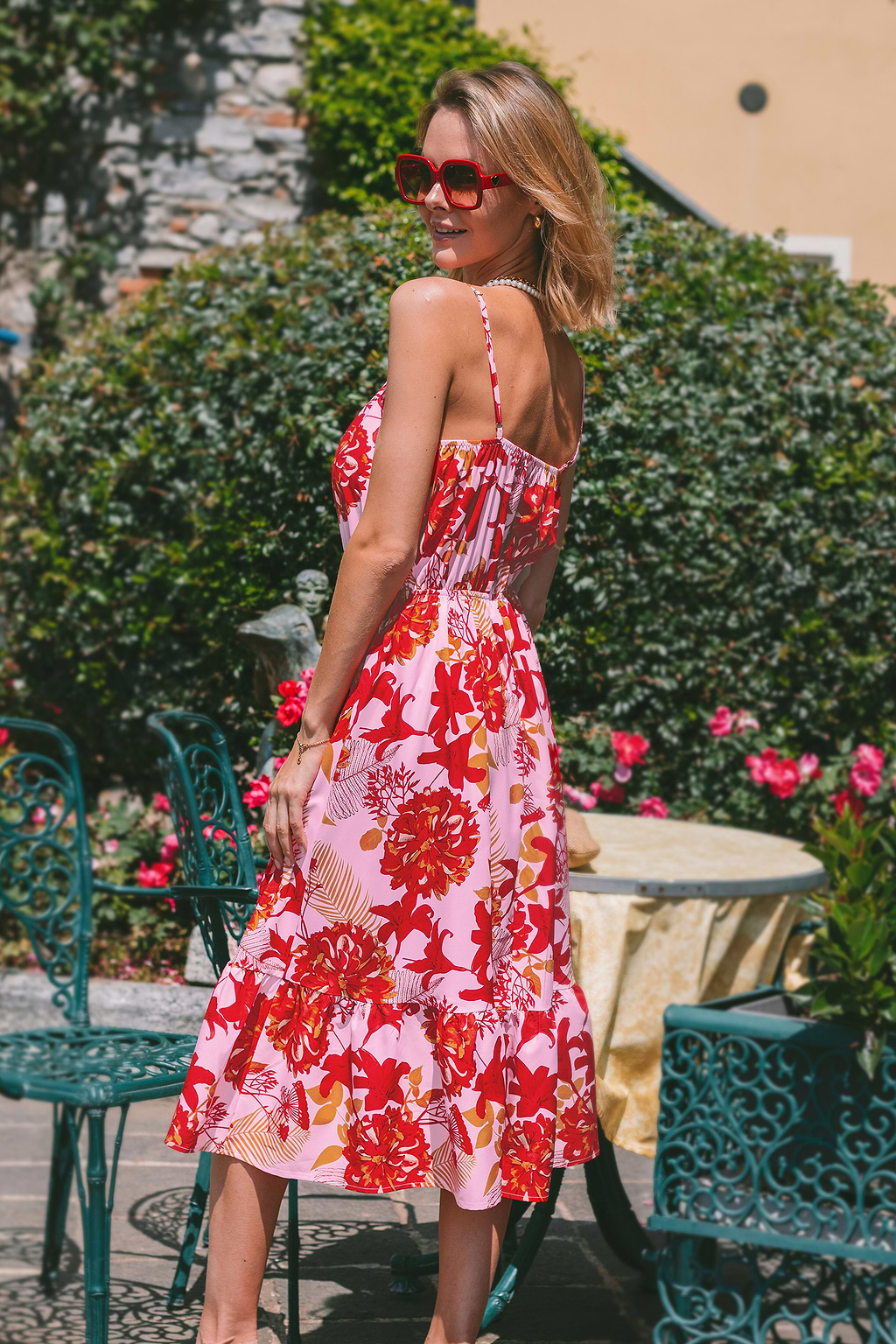 Midi-jurk met bloemenprint en kwastje