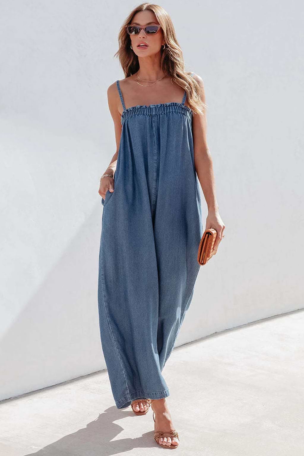 Denim Wide Leg Cami Jumpsuit