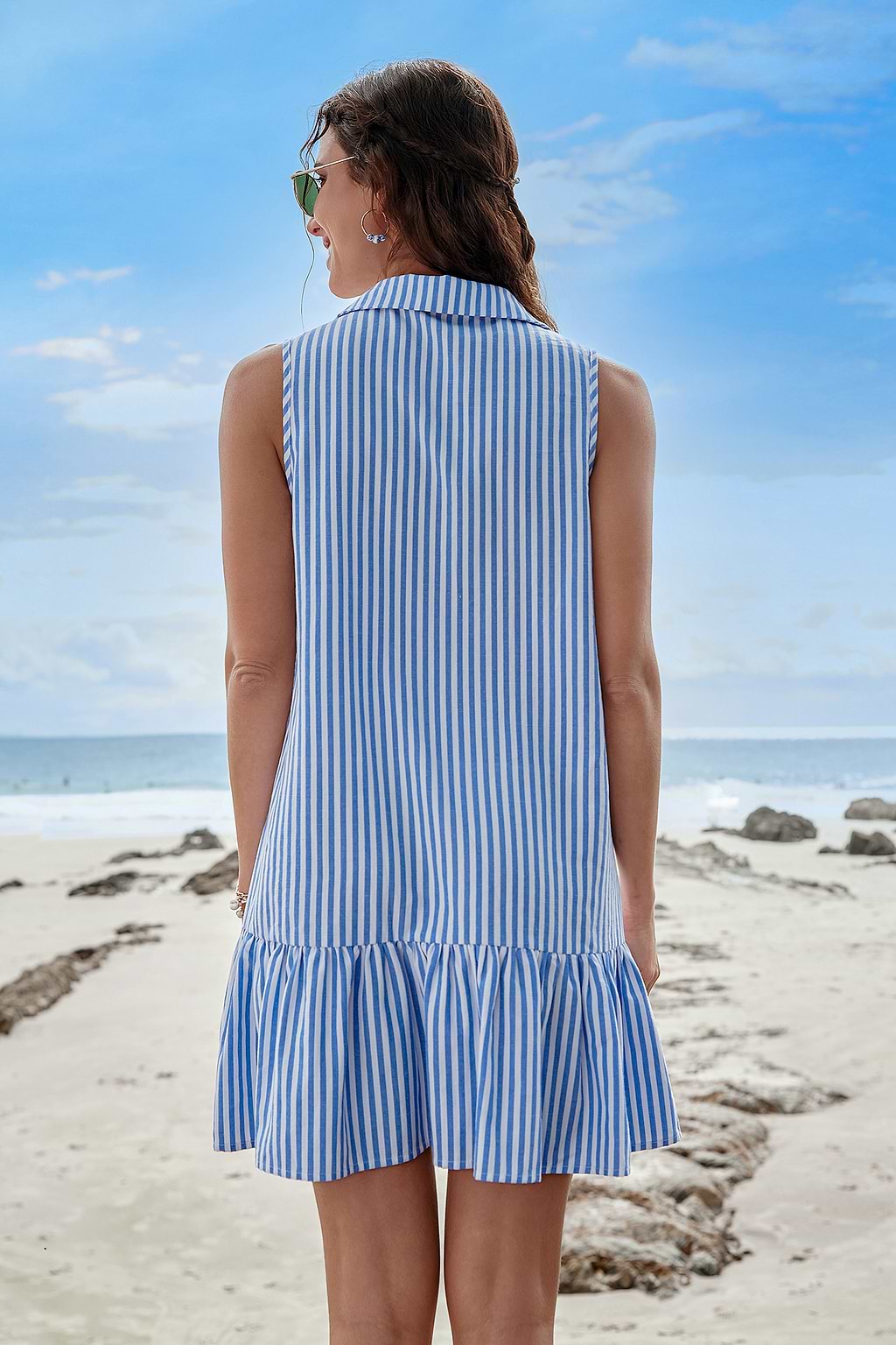 Striped Collared Ruffled Mini Dress