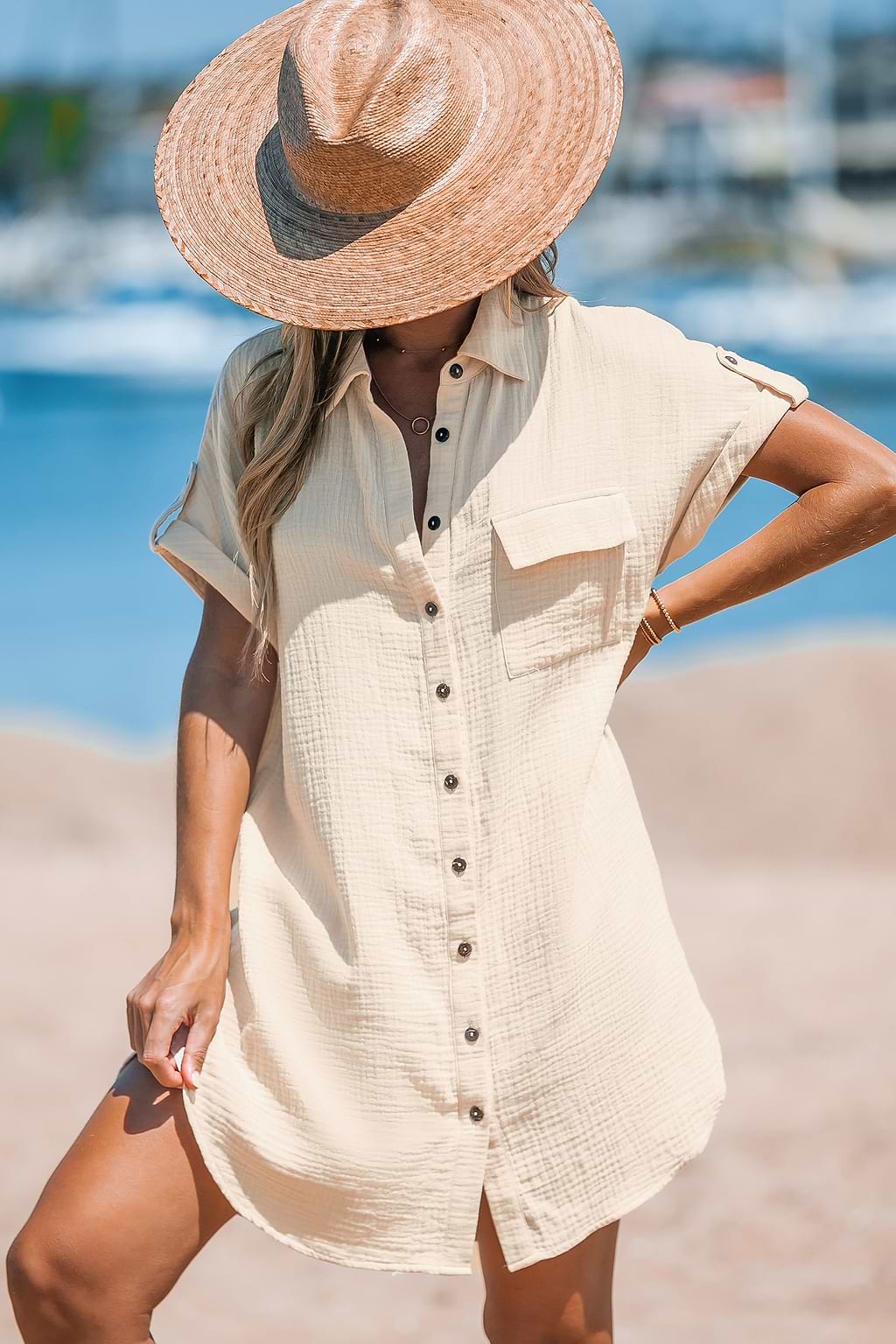 Collared Front Button Mini Dress