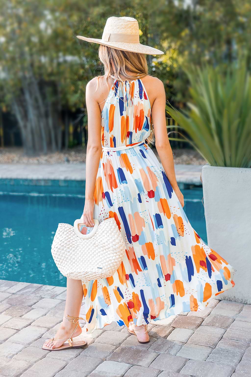Abstract Print Waist Tie Maxi Dress