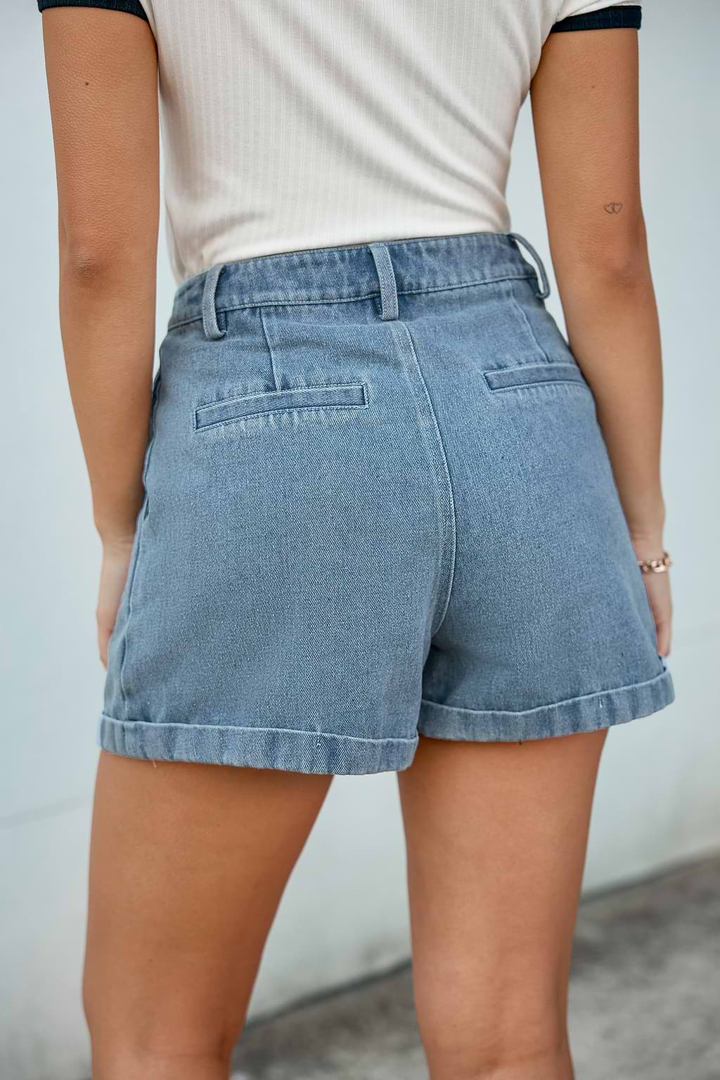 Pleated High-Rise Denim Shorts