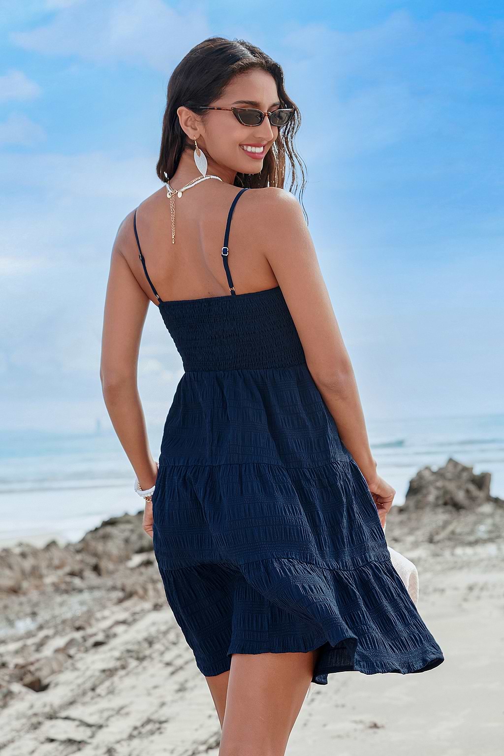 Royal Smocked Bodice Mini Dress