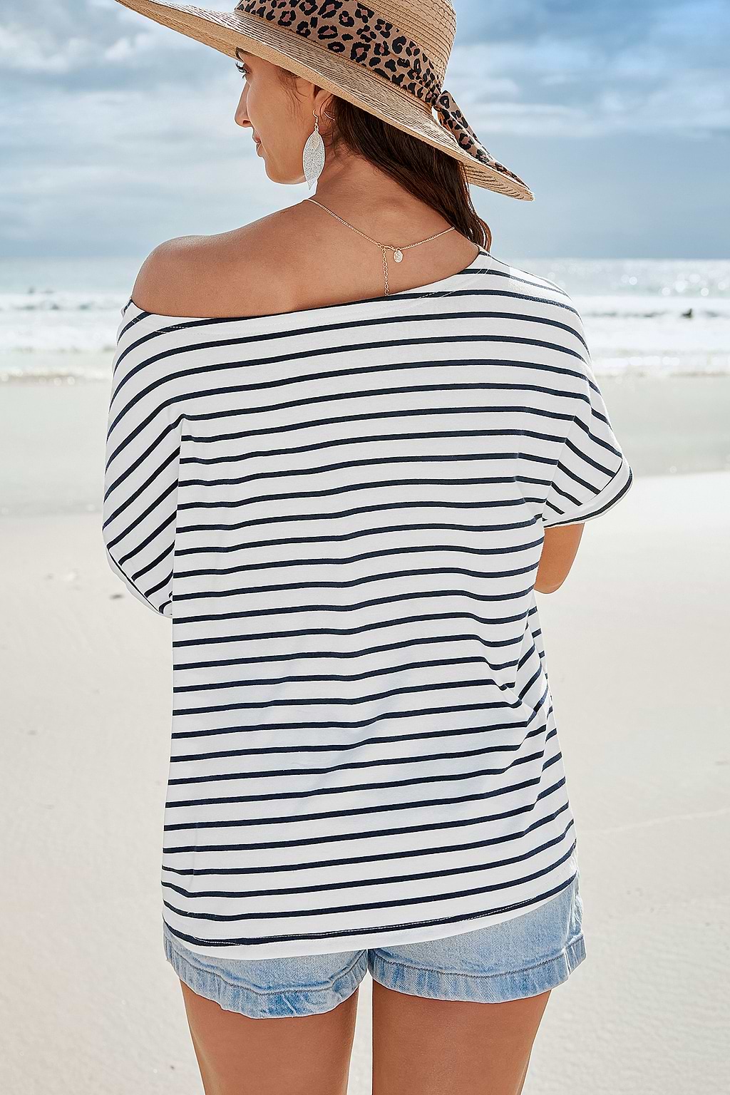 Striped Off-Shoulder Jersey Tee
