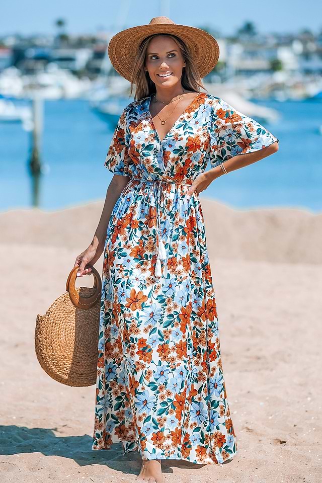 Floral Flared Sleeve Maxi Dress