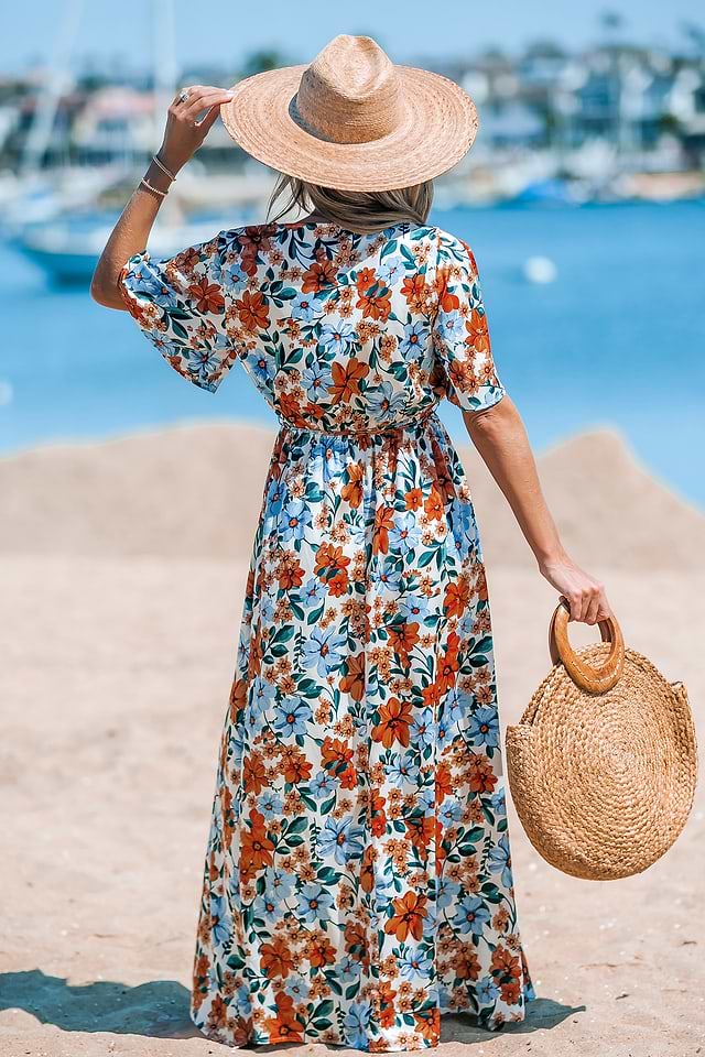 Floral Flared Sleeve Maxi Dress