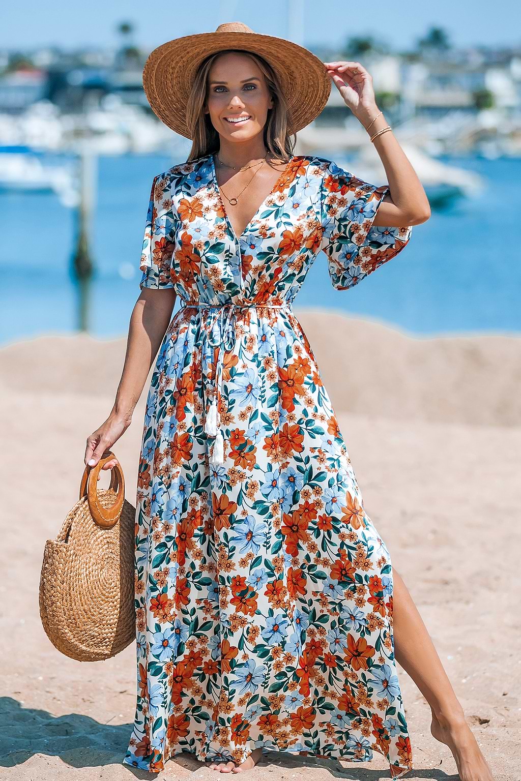 Floral Flared Sleeve Maxi Dress