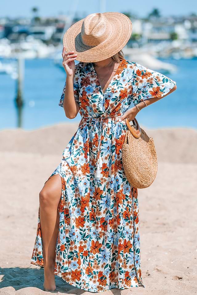 Floral Flared Sleeve Maxi Dress