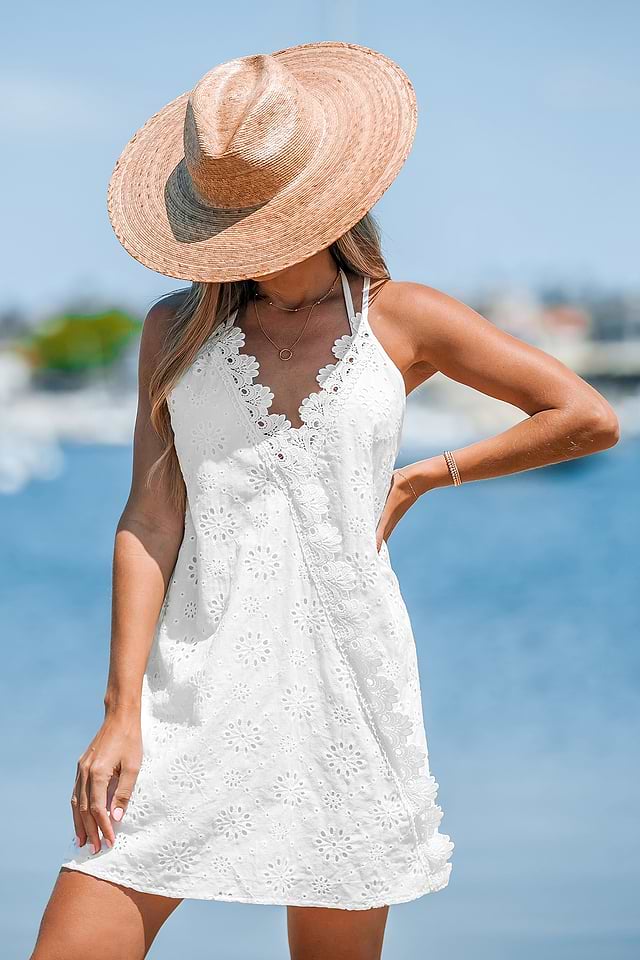 Linen Eyelet Cami Mini Dress