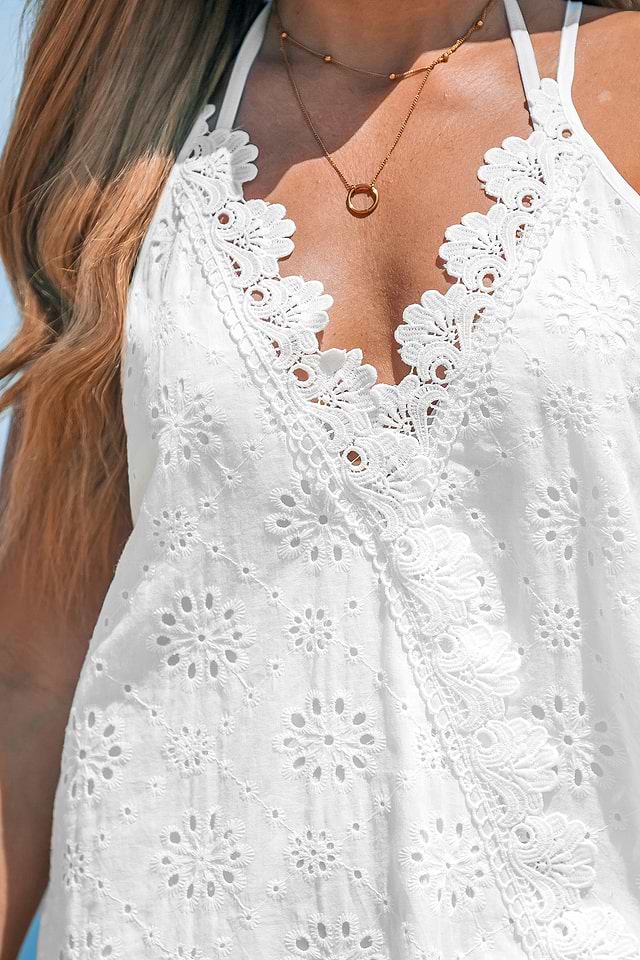 Linen Eyelet Cami Mini Dress
