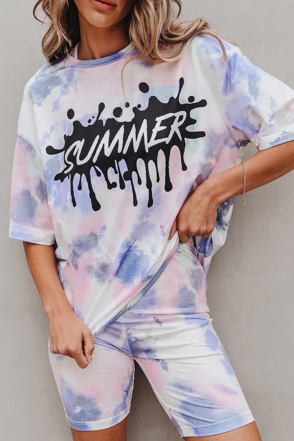 Summer Graphic Tie Dye Tee & Biker Shorts Set