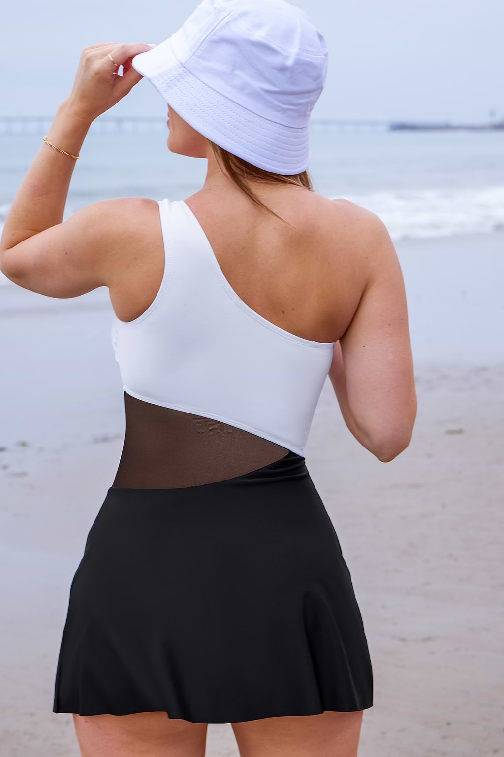 Asymmetrical Colorblock Convertible Swim Dress