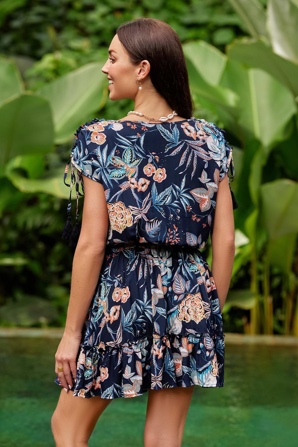 Tropical Print Tassel Mini Dress