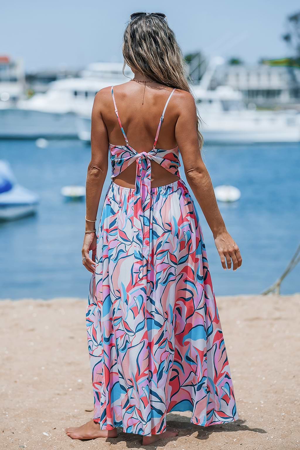 Roze abstracte lieverd twist & keyhole maxi-jurk