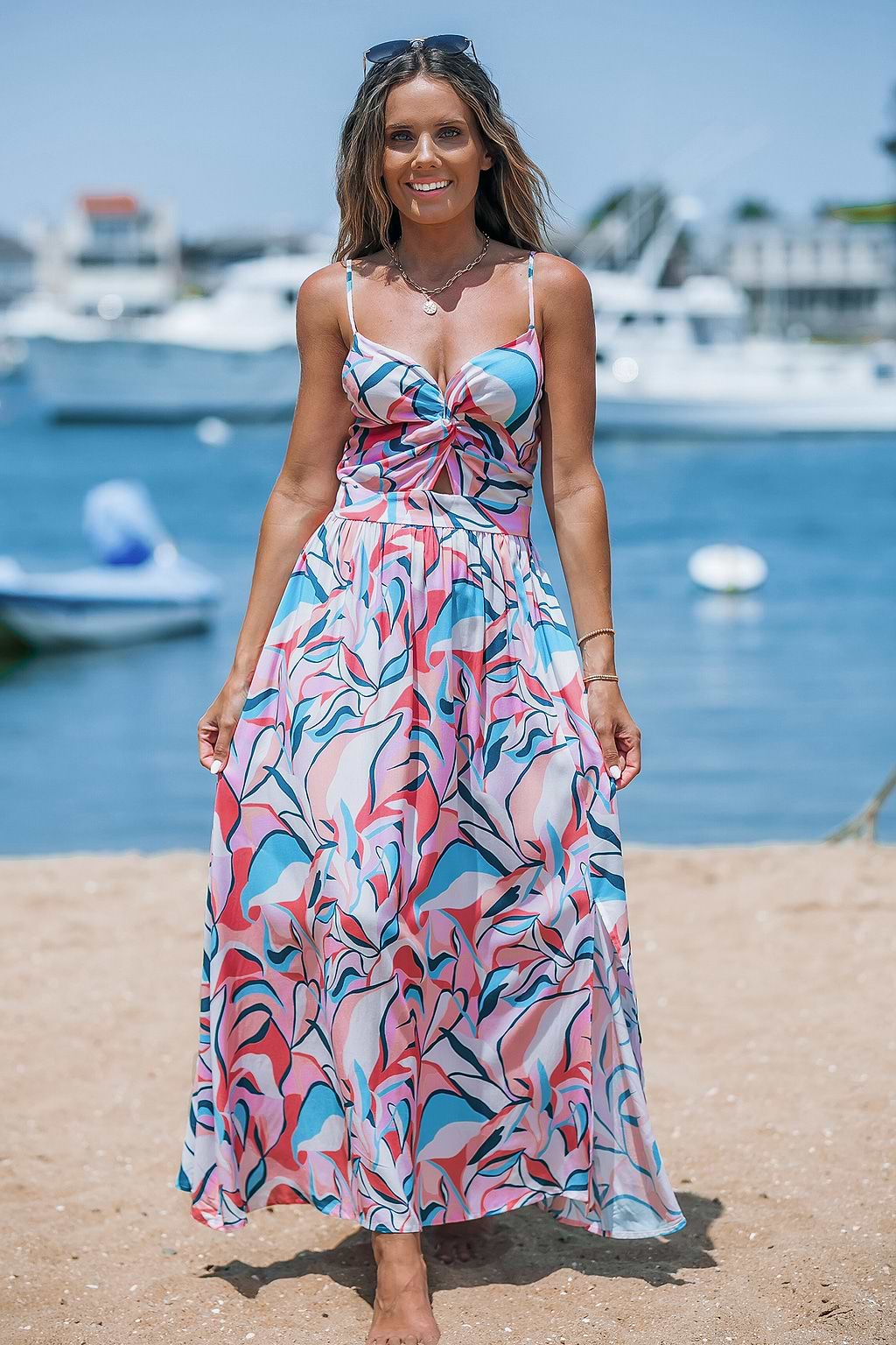 Roze abstracte lieverd twist & keyhole maxi-jurk