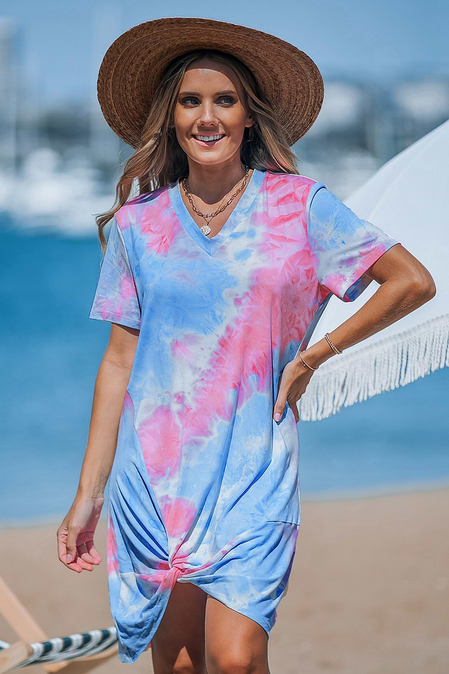 Pink & Blue Tie Dye Mini Dress