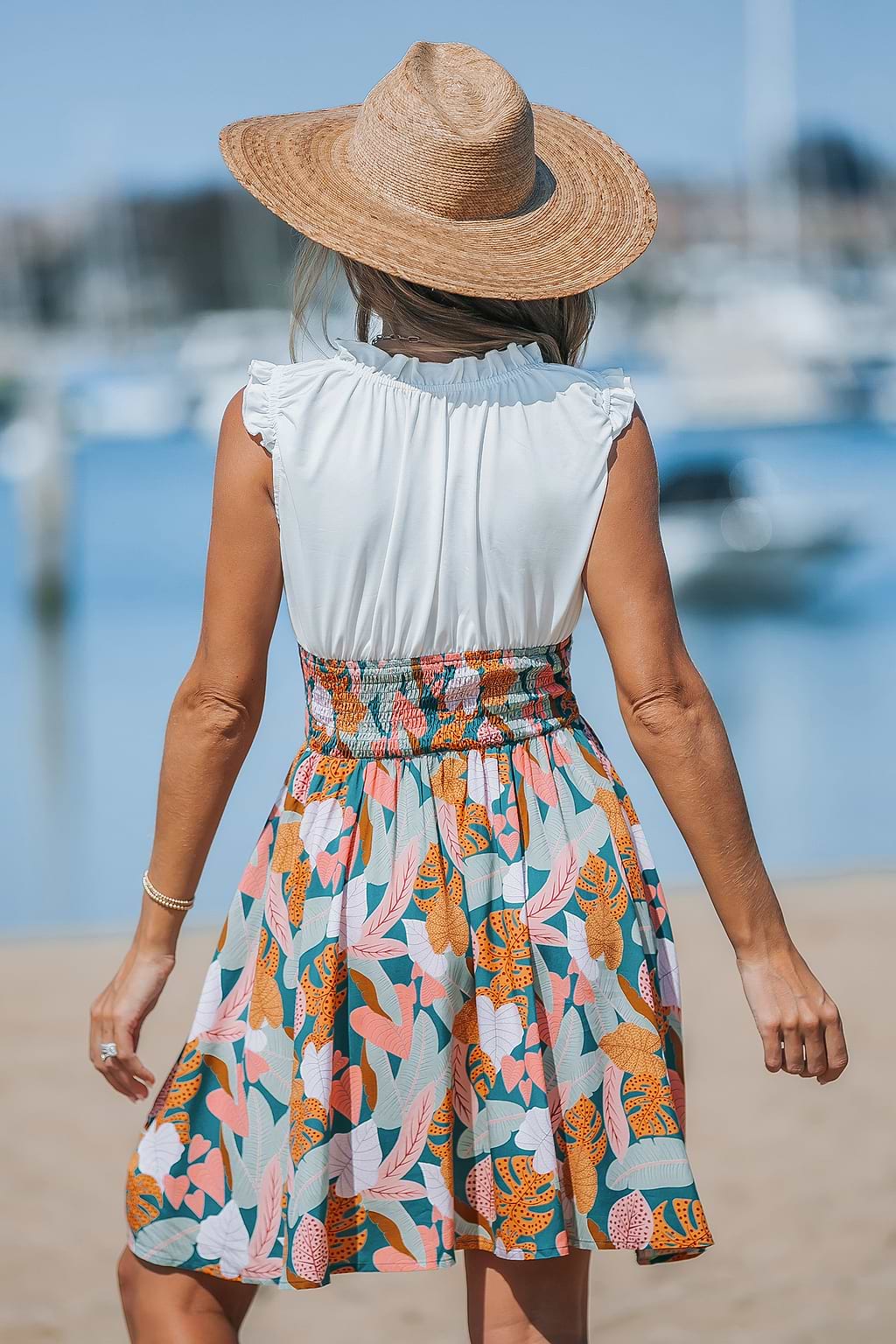 White Ruffled Tank Tropical Skirt Mini Dress