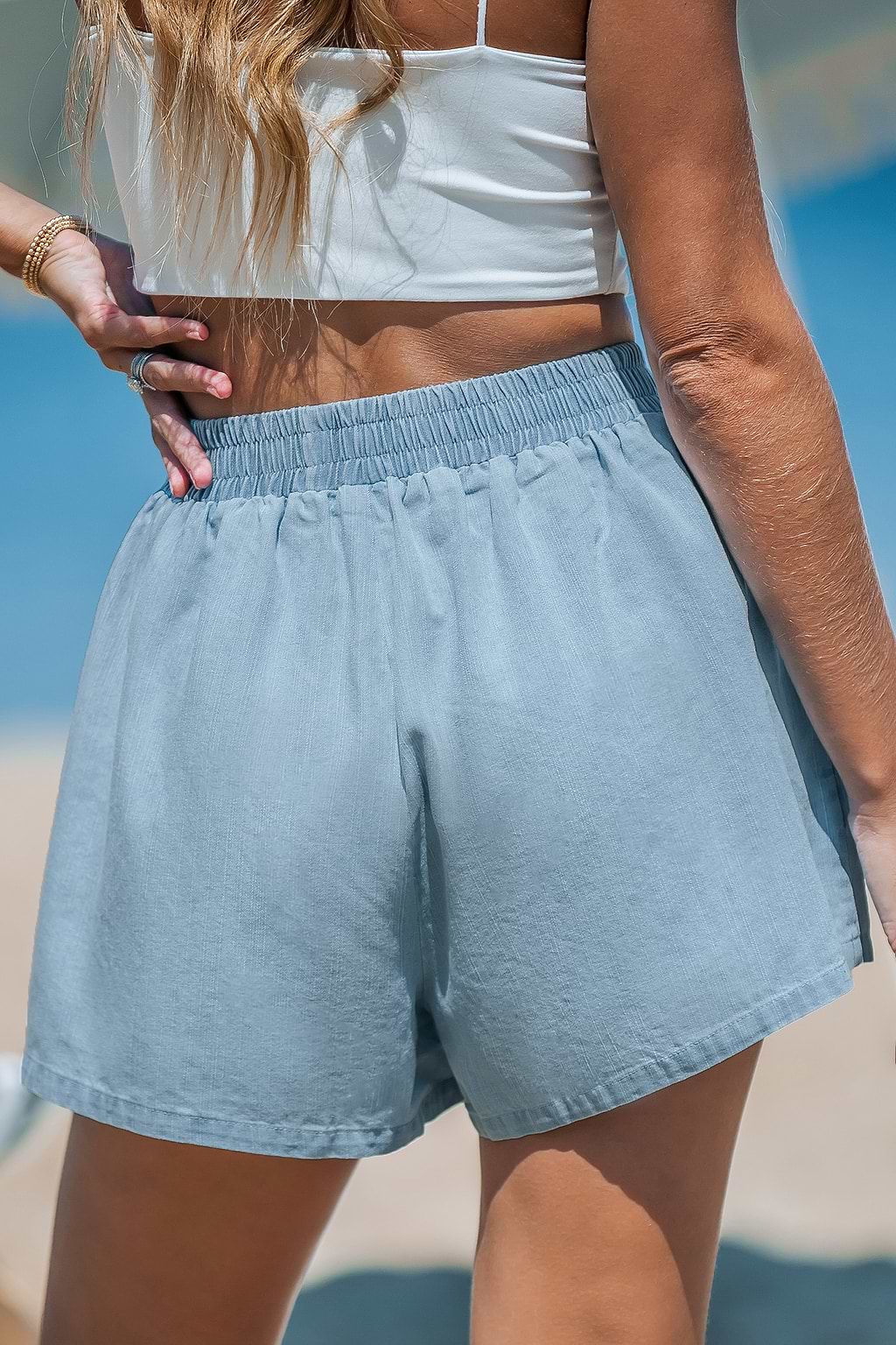 Denim High-Rise Ruffled Shorts
