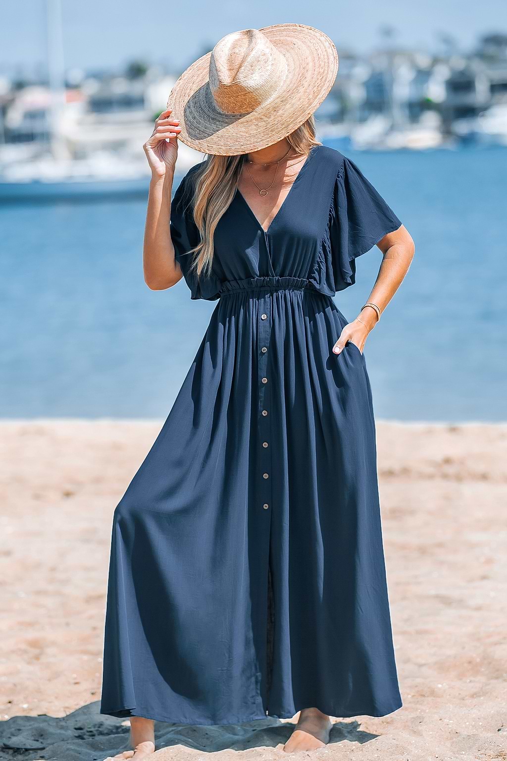 Ruffled V-Neck Maxi Dress