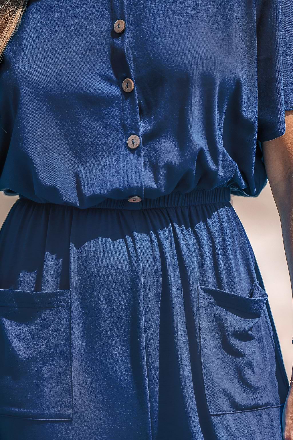 Navy Front Button Straight Leg Jersey Jumpsuit