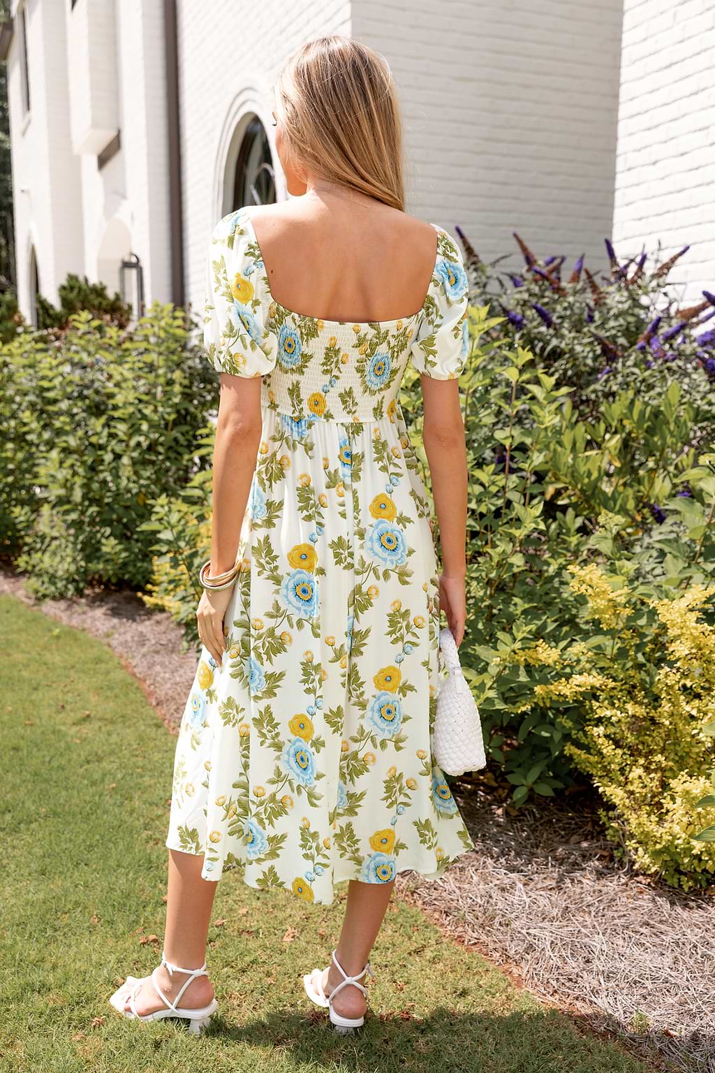 Floral Square Neck Puff Sleeve Midi Dress
