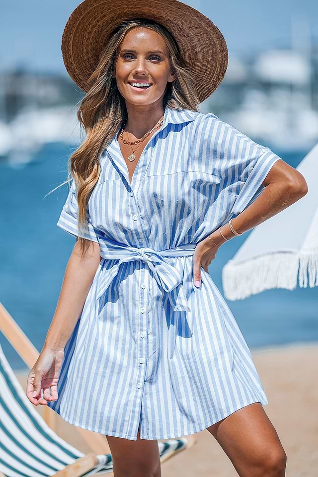 blue and white striped short dress Brochu Walker Antibes Dress