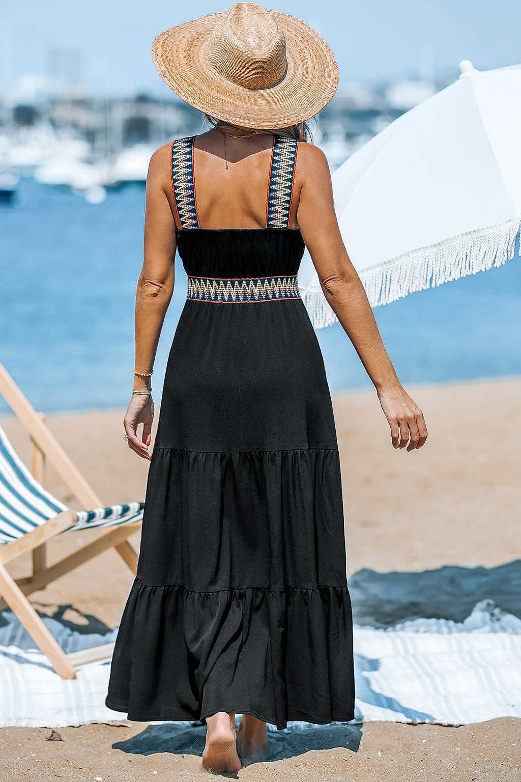 Black Boho Sleeveless V-Neck Maxi Dress