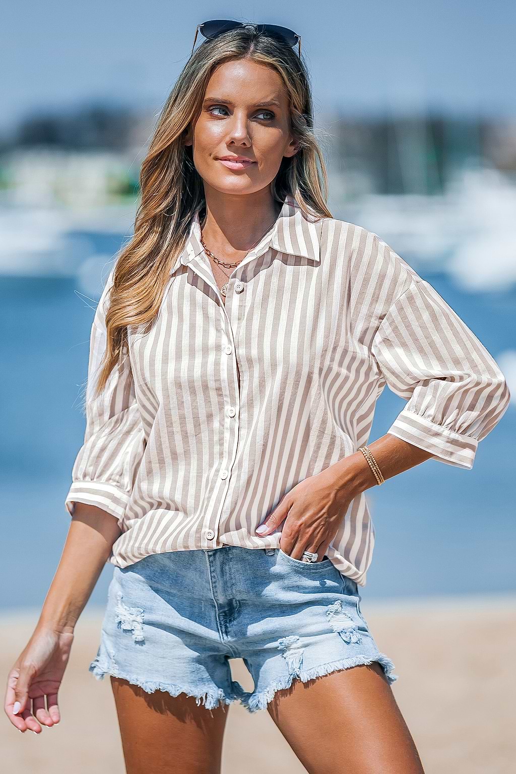 Haut en pur coton avec col de chemise et boutons