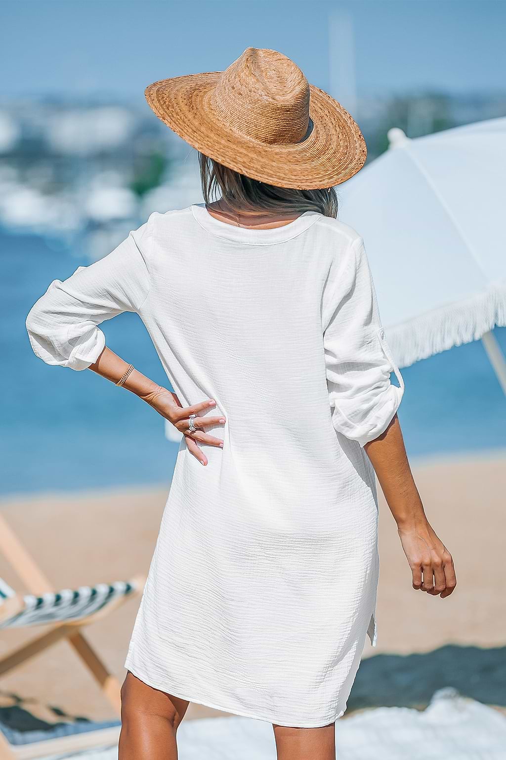 White Woven High-Low Cover-Up