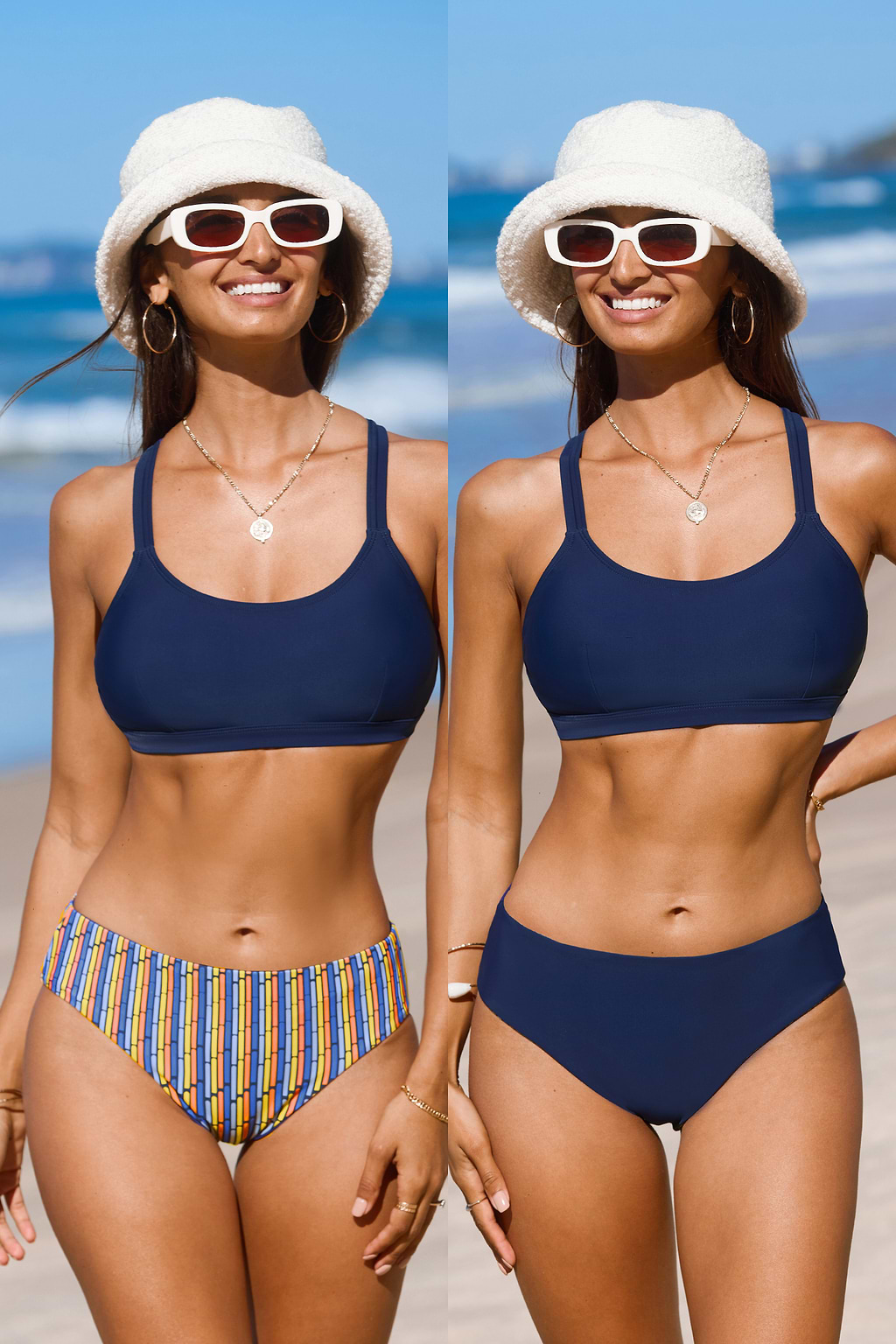 Strappy Bikini Top & Reversible Striped Bottoms Set