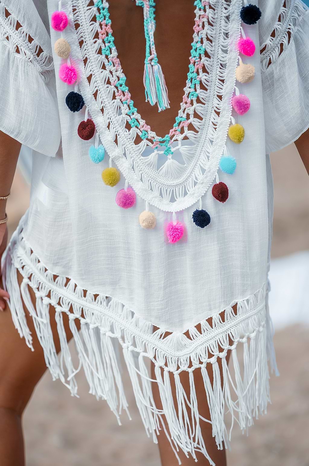 Pom Pom Fringe Cover-Up Dress
