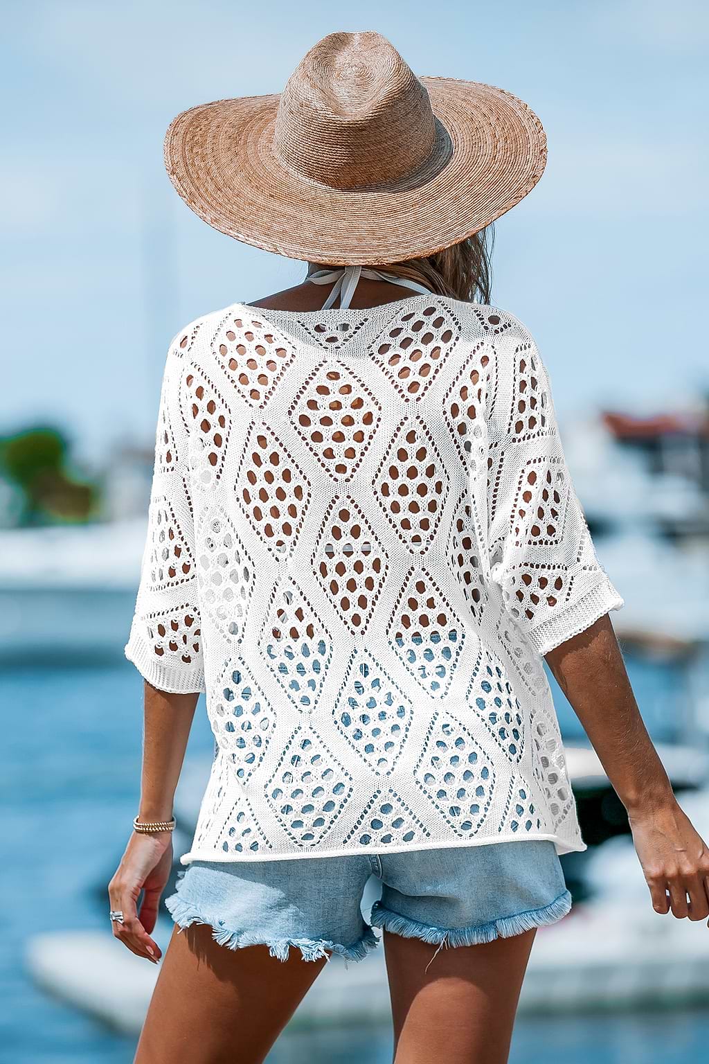 Elfenbeinfarbenes Cover-Up-Top mit Dolman-Ärmeln